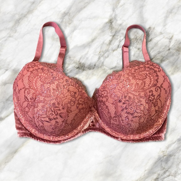 Victoria’s Secret Dark Pink Lace Push-Up Bra 32DD - Picture 1 of 4